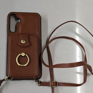Brown Leather Phone Case with Strap Galaxy S23 Pro